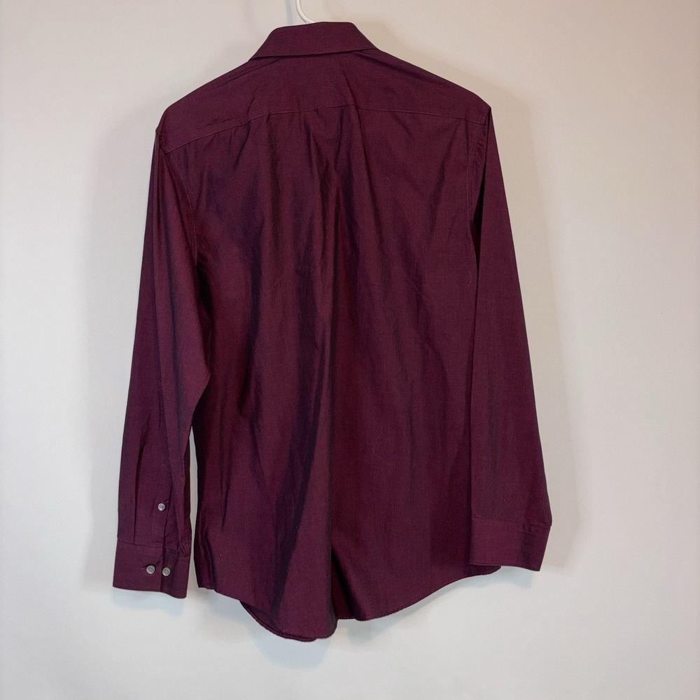 Perry Ellis Portfolio Mens Dress Shirt L 15.5 32/33 Slim Fit Red Burgundy Cotto - Picture 8 of 8